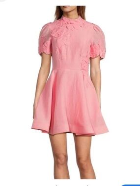 ANTONIO MELANI Iris Floral Mockneck Short Sleeve Dress.